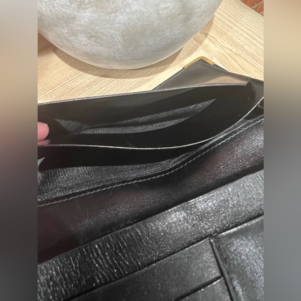 CELINE Black & Gold Leather Embossed Signature Macadam Design Slim Long Wallet - Picture 10 of 14